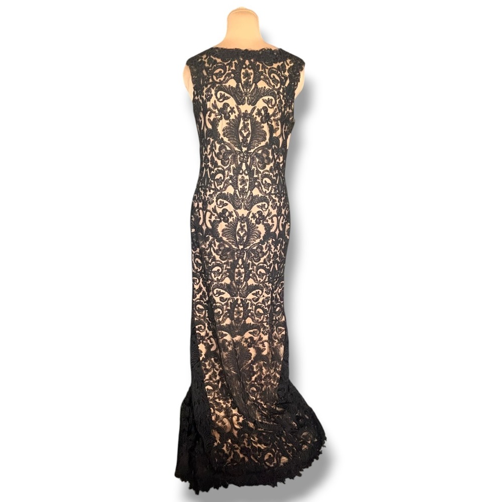 Tadashi Shoji Black Nude Lace Illusion Yoke Mermaid Gown Formal Dress Size 14